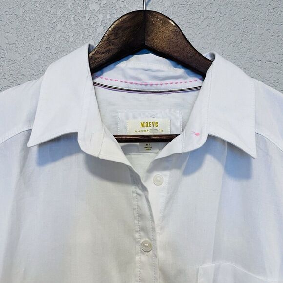 Maeve Anthropologie Maxi Tunic Poplin Button Down Top Cotton Petite Size Medium - Picture 4 of 12